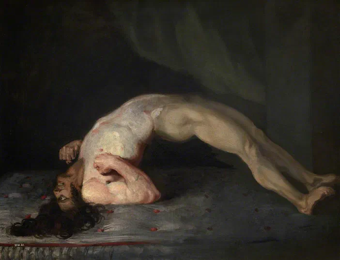 Peinture de Sir Charles Bell (1809) montrant un patient en opisthotonos, spasme musculaire caractéristique du tétanos.